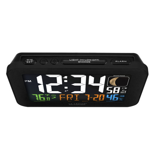 Ebern Designs Digital Atomic Tabletop Clock with Alarm in Black